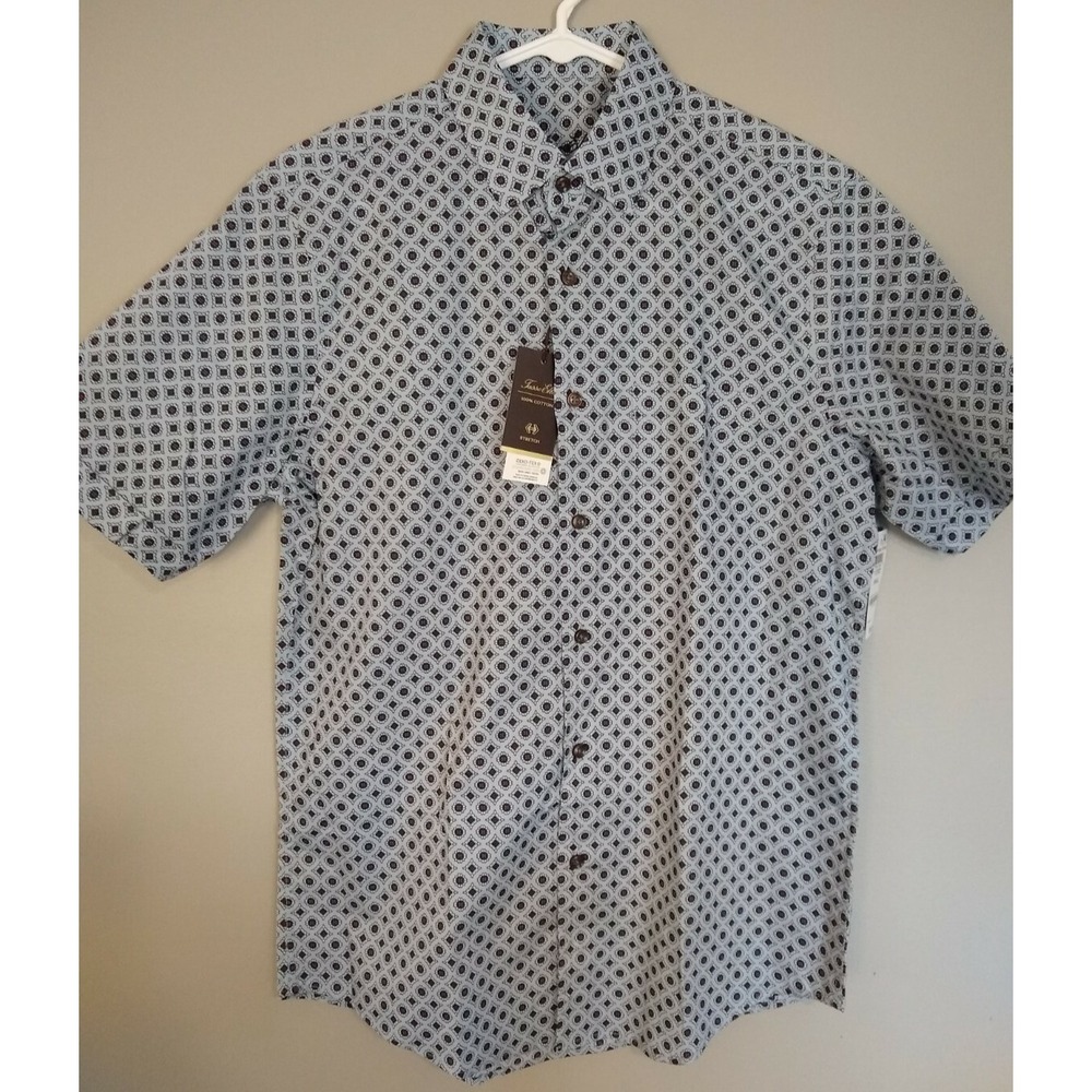 Tasso Elba Mens Stretch Medallion Print Blue Shirt Size Small MSRP $55 NWT